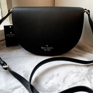 NWT Kate spade never used black leather crescent crossbody
